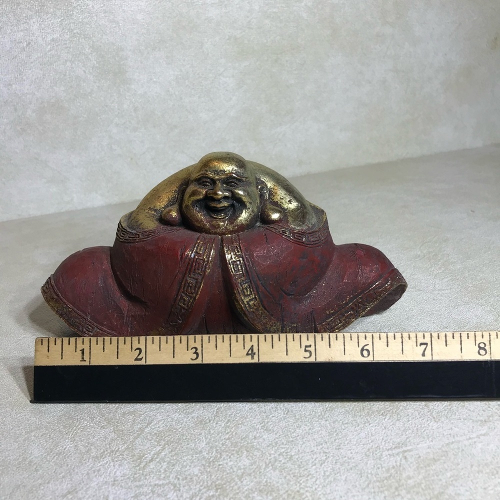 Medium Smiling/Laughing and Sitting Buddha in Gold/Red Collectible - Picture 9 of 11